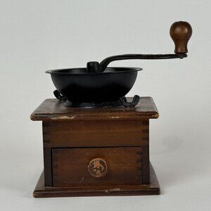 Vintage Manual Coffee Grinder Wood & Cast Iron with Hand Crank Collector Decor